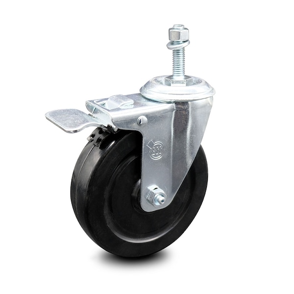 5 Inch Hard Rubber Wheel Swivel 10mm Threaded Stem Caster Total Lock Brake